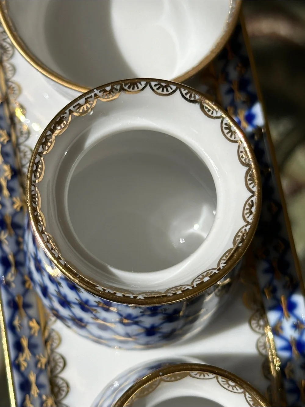 LOMONOSOV PORCELAIN SET, 4USSR, ST, ST. PETERSBURG Blue and White